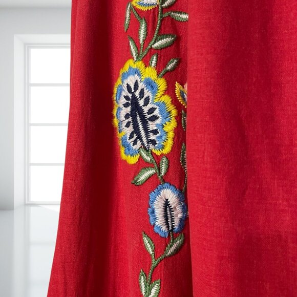 FARM RIO XL Embroidered Linen-Blend Maxi Dress Pockets Boho Festival - Picture 7 of 14